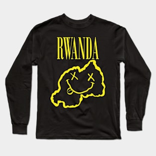 Vibrant Rwanda Africa x Eyes Happy Face: Unleash Your 90s Grunge Spirit! Smiling Squiggly Mouth Dazed Smiley Face Long Sleeve T-Shirt